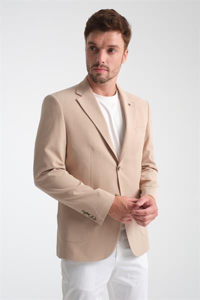 Lucos Erkek Bej Yarım Astar Torba Cep Likralı Gofre Kumaşlı Spor Blazer Ceket