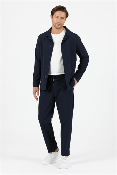Lucos Erkek Lacivert Likralı Esneyen Kumaş 2li Overshirt Ceket+Jogger Lastikli Pantolon