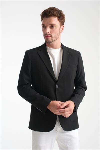 Lucos Erkek Siyah Yarım Astar Torba Cep Likralı Gofre Kumaşlı Spor Blazer Ceket