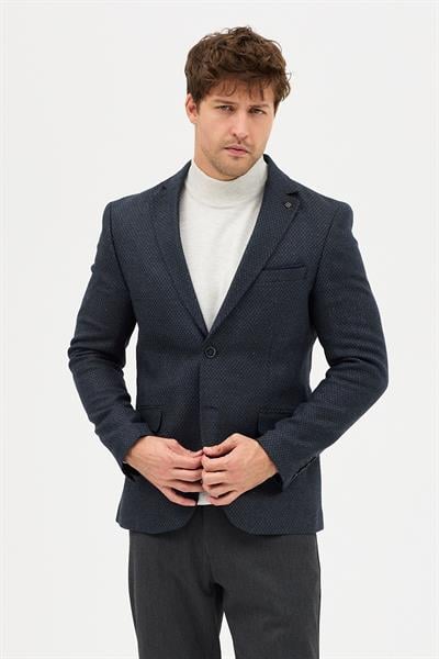 Luduno Erkek Antrasit Kalın Mono Yaka Slim Fit Casual Blazer Ceket