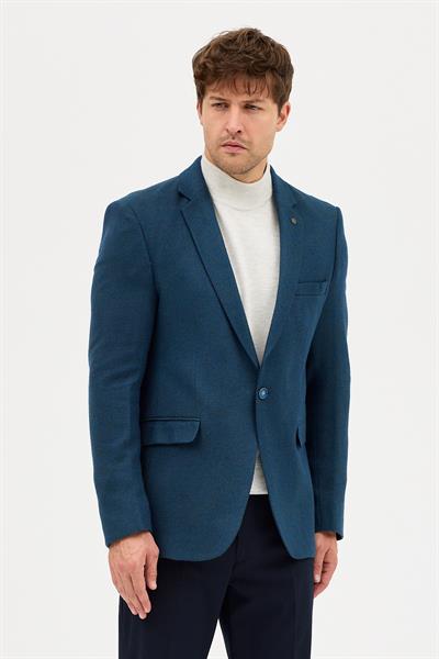 Luduno Erkek Haki Kalın Mono Yaka Slim Fit Casual Blazer Ceket