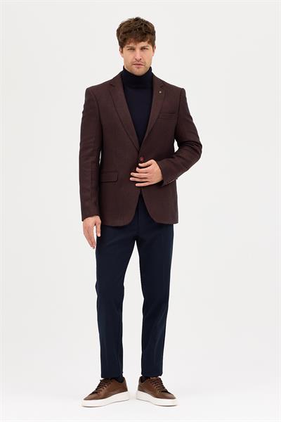 Luduno Erkek Kahve Kalın Mono Yaka Slim Fit Casual Blazer Ceket