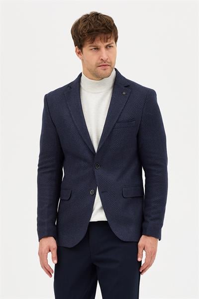 Luduno Erkek Lacivert Kalın Mono Yaka Slim Fit Casual Blazer Ceket