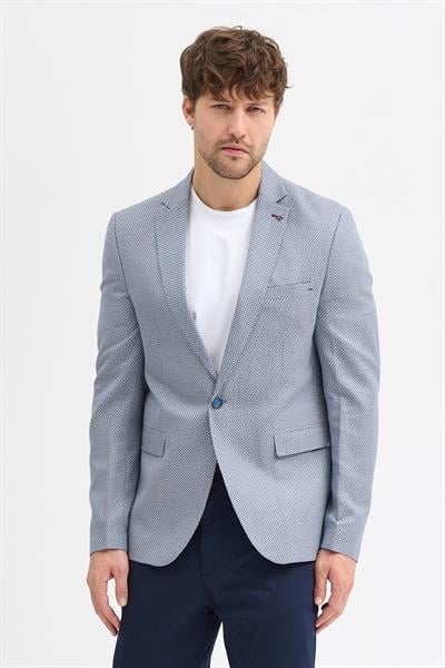 Malço Erkek İndigo Armürlü Poliviskon Kumaşlı Slim Fit Spor Blazer Ceket