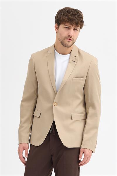 Manzoni Erkek Bej Poliviskon Kumaşlı Mono Yaka Slim Fit Blazer Ceket