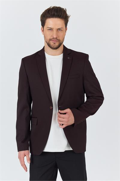 Manzoni Erkek Bordo Polyviskon Kumaşlı Mono Yaka Slim Fit Blazer Ceket