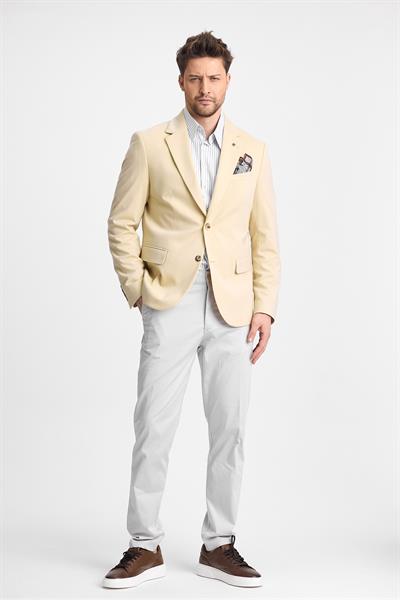 Marcio Erkek Bej Pamuk Karışımlı Esneyen Kumaş Mono Yaka Slim Fit Spor Blazer Ceket