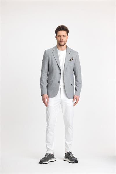 Marcio Erkek Gri Pamuk Karışımlı Esneyen Kumaş Mono Yaka Slim Fit Spor Blazer Ceket