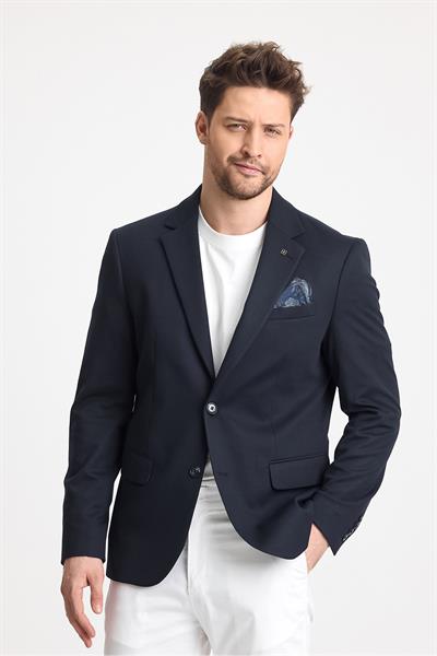 Marcio Erkek Lacivert Pamuk Karışımlı Esneyen Kumaş Mono Yaka Slim Fit Spor Blazer Ceket