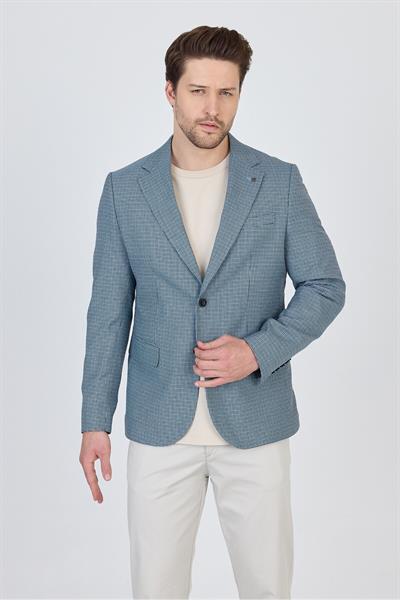 Martinelli Erkek İndigo Ufak Desenli Polyviskon Kumaşlı Spor Blazer Ceket