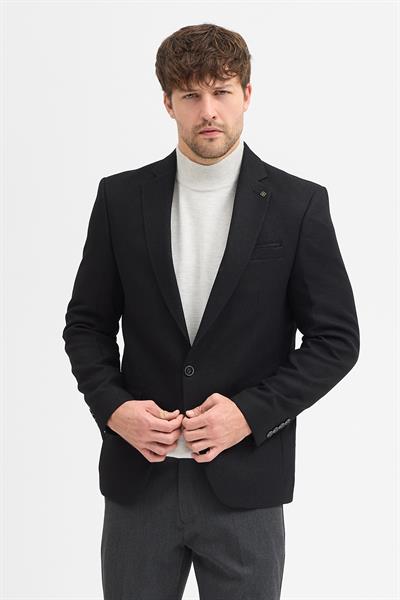 Max Hasır Erkek Siyah Desenli Poliviskon Kumaşlı Slim Fit Spor Blazer Ceket