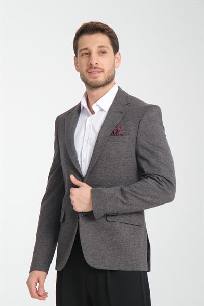 Melanj Siyah Modern Erkek Blazer Mono Yaka Spor Ceket Örme