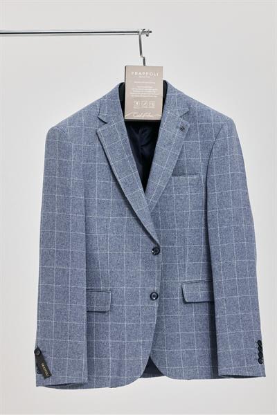 Messini Erkek Açık Lacivert Ekose Kumaşlı Mono Yaka Blazer Ceket (Büyük Beden - Battal)