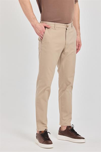 Milano Erkek Bej Pamuklu Likralı Slim Fit Pantalon