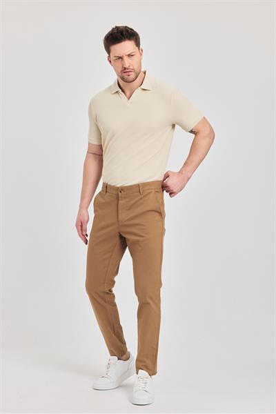 Milano Erkek Camel Pamuklu Likralı Slim Fit Pantalon