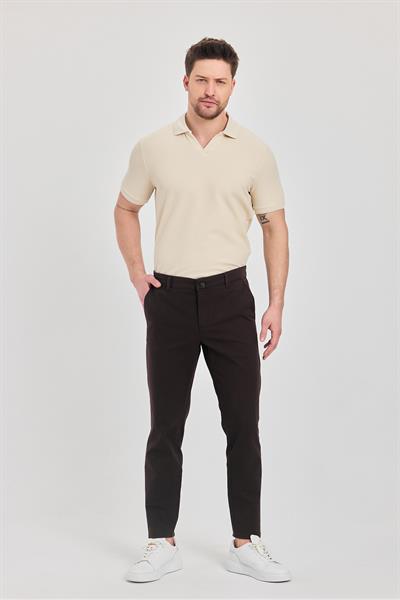Milano Erkek Kahve Pamuklu Likralı Slim Fit Pantalon