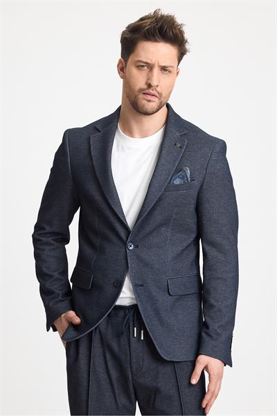 Miller Erkek Lacivert Battal Büyük Beden Kot Görünümlü Pamuklu Likralı Esneyen Kumaşlı Blazer Ceket