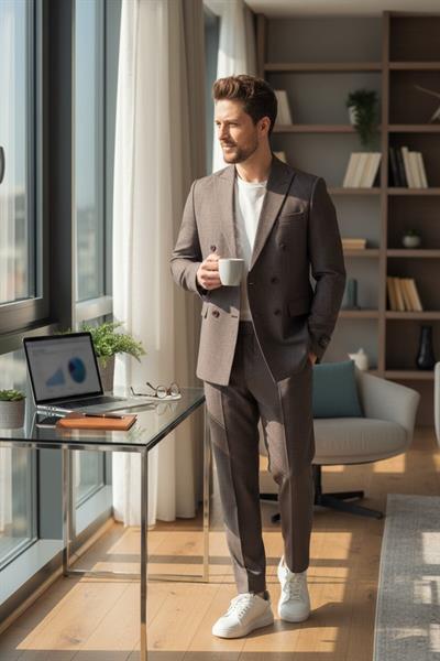 Modesto Erkek Bordo 4-Mevsim Slim Fit Kruvaze Takım Elbise