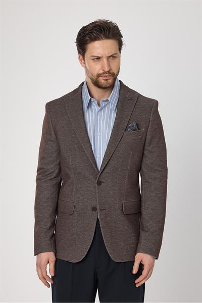 Müller Svr Erkek Kahverengi Sivri Yaka Pamuk Karışımlı Esneyen Kumaş Likralı Blazer Ceket