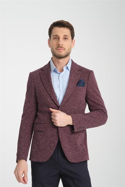 Nedo Erkek Bordo Slim Fit Dar Kesim Desenli Esneyen Kumaş İlkbahar - Sonbahar Blazer Ceket
