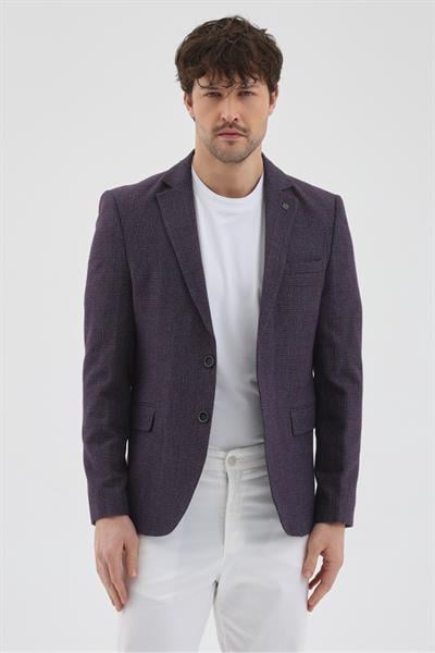 Nico Erkek Bordo Poliviskon Kumaşlı Slim Fit Mono Yaka Spor Blazer Ceket