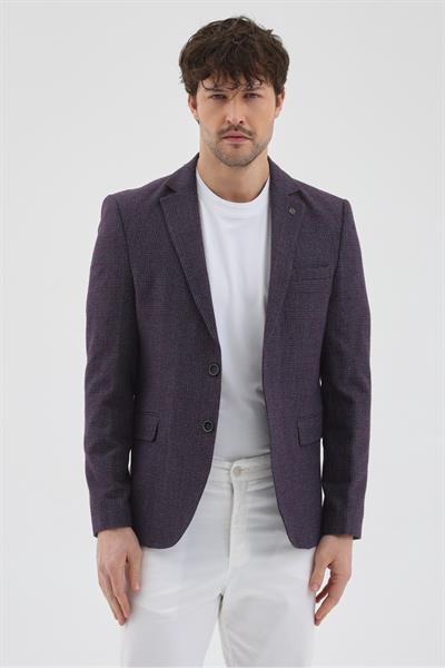 Nico Erkek Bordo Poliviskon Kumaşlı Slim Fit Mono Yaka Spor Blazer Ceket