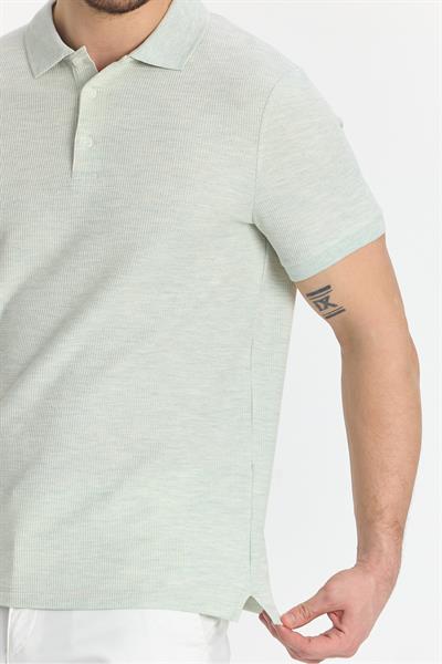 Nikol Erkek Mint Likralı Pamuk Karışımlı Melanj Efektli Slim Fit Kıvrılmaz Yaka Polo Yaka T-Shirt