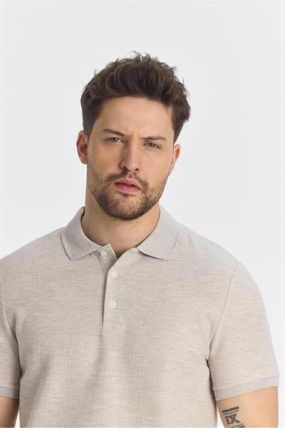 Nikol Erkek Vizon Likralı Pamuk Karışımlı Melanj Efektli Slim Fit Kıvrılmaz Yaka Polo Yaka T-Shirt
