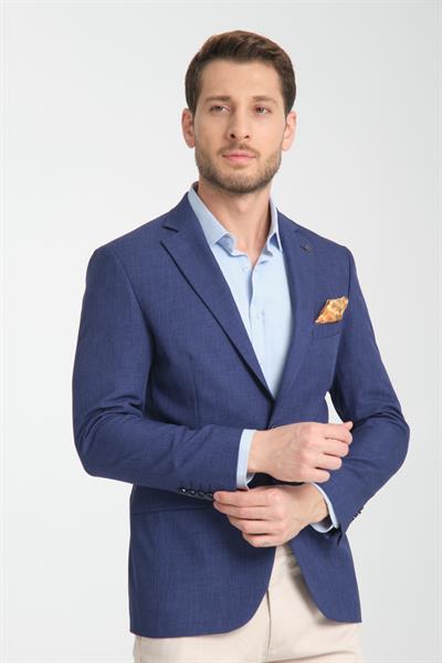 Nipoye Erkek Açık Lacivert Tam Astarlı Mono Yaka Slim Fit Spor Blazer Ceket