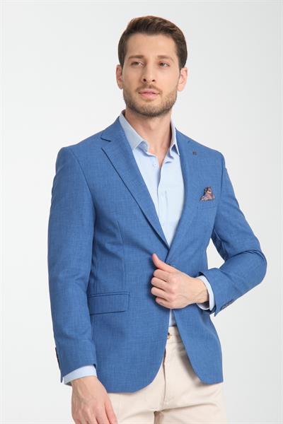 Nipoye Erkek Mavi Tam Astarlı Mono Yaka Slim Fit Spor Blazer Ceket