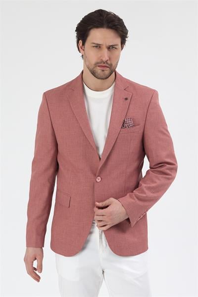 Nipoye Erkek Pembe Poliviskon Kumaşlı Tam Astar Mono Yaka Slim Fit Spor Blazer Ceket