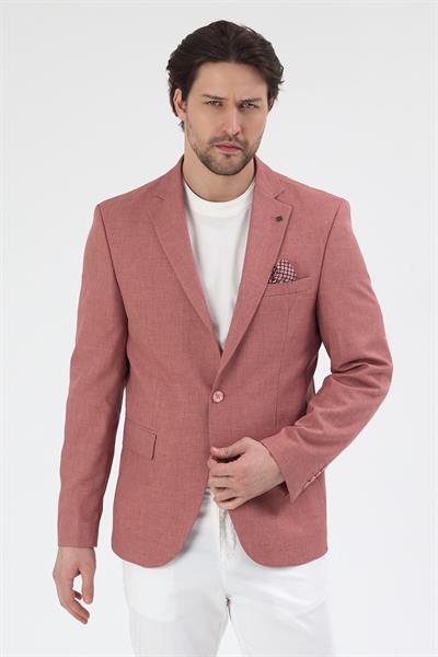 Nipoye Erkek Pembe Poliviskon Kumaşlı Tam Astar Mono Yaka Slim Fit Spor Blazer Ceket