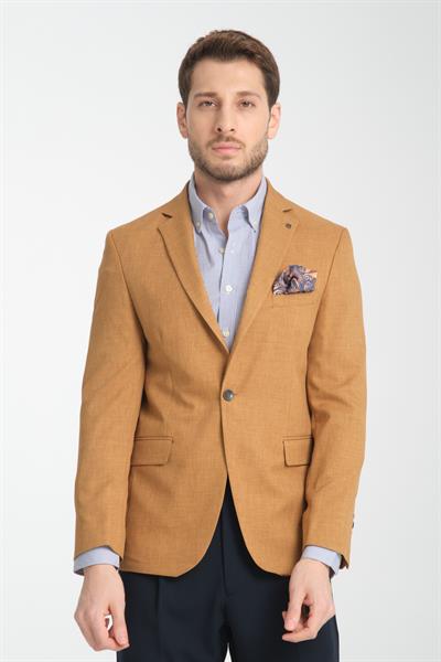 Nipoyee Erkek Hardal Battal Büyük Beden Astarlı Düğmeli Basic Spor Blazer Ceket