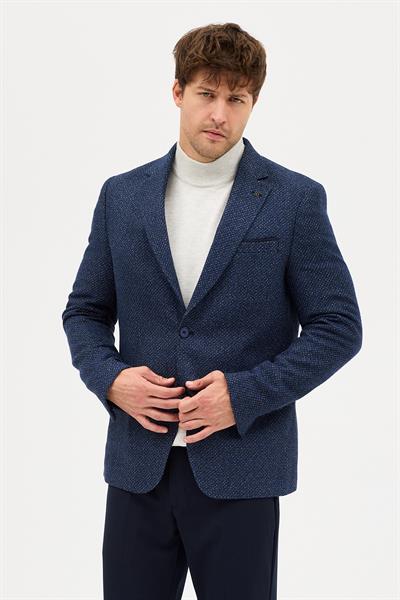 Nonni Erkek Açık Lacivert Slim Fit Dar Kesim Mono Yaka Casual Blazer Ceket