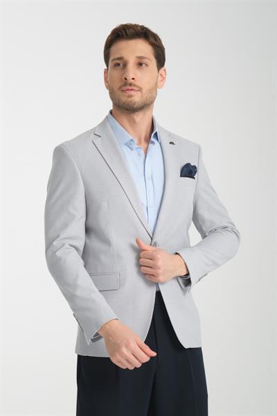Odessa Erkek Gri Kendinden Desenli Mevsimlik Mono Yaka Slim Fit Blazer Ceket