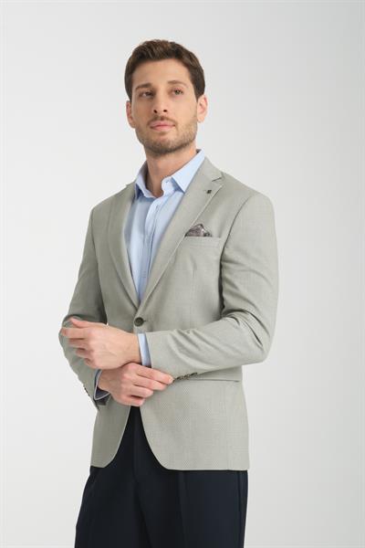 Odessa Erkek Haki Kendinden Desenli Mevsimlik Mono Yaka Slim Fit Blazer Ceket
