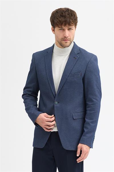 Onelio Erkek Lacivert Desenli Poliviskon Kumaşlı Slim Fit Spor Blazer Ceket