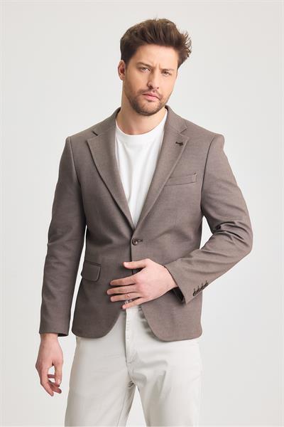 Pacune Erkek Kahve Pamuk Karışımlı Slim Fit Likralı Esnek Spor Blazer Ceket