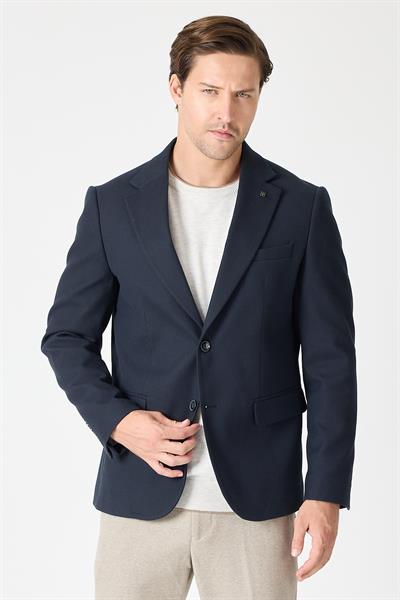 Padure Erkek Koyu Lacivert Armür Dokulu Spor Blazer Ceket