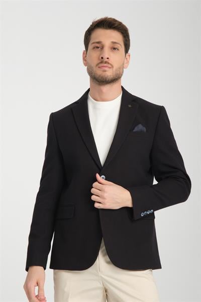 Padure Erkek Koyu Lacivert Slim Fit Dar Kesim Desenli Mevsimlik Blazer Ceket