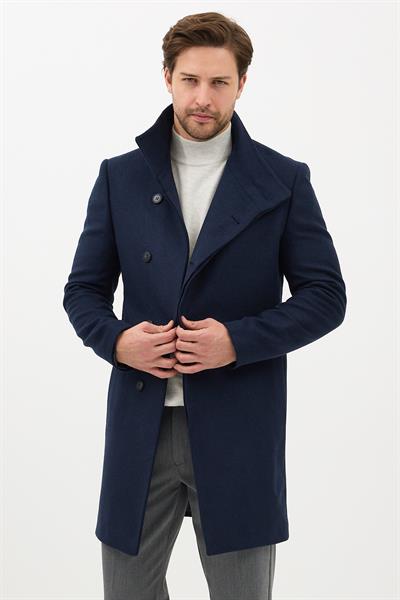 Pagano Erkek Lacivert Şal Yaka Slim Fit Kaşe Kaban