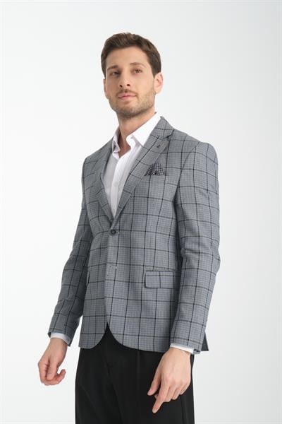 Pakito Erkek Siyah Ekose Slim Fit Mono Yaka Spor Blazer Ceket