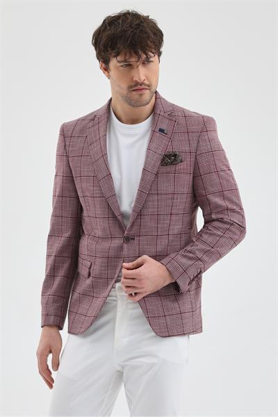 Pascolo Erkek Bordo Poliviskon Kumaşlı Slim Fit Mono Yaka Spor Blazer Ceket