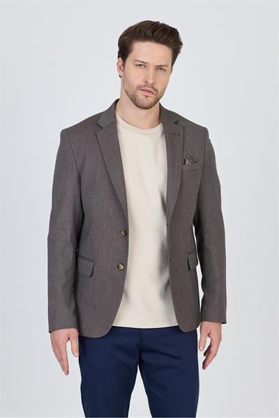 Pasiros Erkek Kahve Astarlı Kapak Cepli Likralı Pamuk Karışımlı Spor Blazer Ceket
