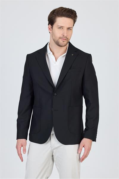 Pasiros Erkek Siyah Yarım Astarlı Torba Cepli Likralı Pamuk Karışımlı Spor Blazer Ceket