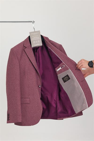 Picardi Erkek Açık Bordo Dokulu Kumaş Mono Yaka Slim Fit Spor Blazer Ceket (Büyük Beden-Battal)