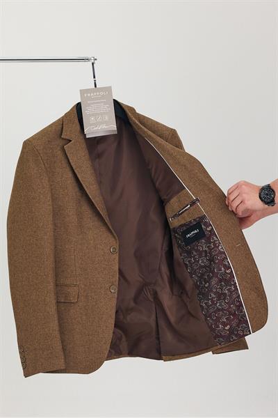 Picardi Erkek Hardal Dokulu Kumaş Mono Yaka Slim Fit Spor Blazer Ceket (Büyük Beden-Battal)