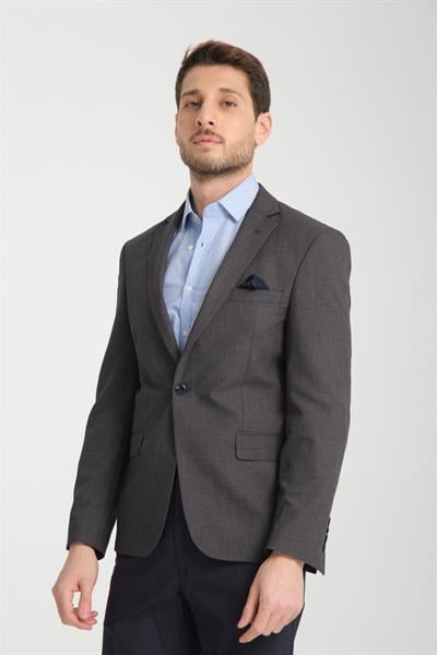 Pieros Erkek Antrasit Pamuk Karışımlı Slim Fit Dar Kesim Dört Mevsim Blazer Ceket