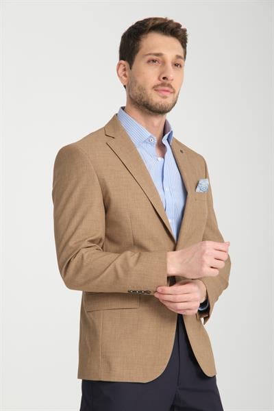 Pieros Erkek Hardal Pamuk Karışımlı Slim Fit Dar Kesim Dört Mevsim Blazer Ceket