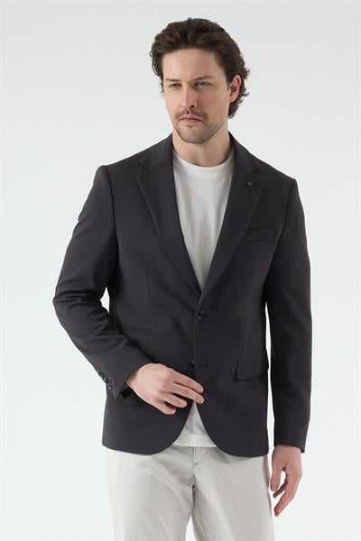Pique Erkek Füme Yarım Astarlı Mono Yaka Esnek Poliviskon Kumaşlı Slim Fit Spor Blazer Ceket